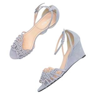 Klub Nico Kingston Laser Cut Ankle Wrap Wedge Heel Light Gray Lavender Size 8